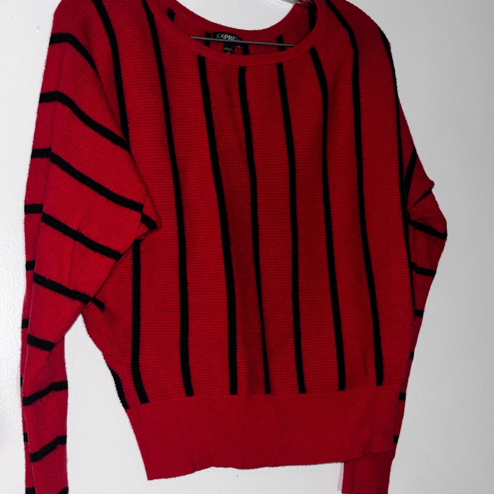 Express Vibrant Red and Black Striped Sweater